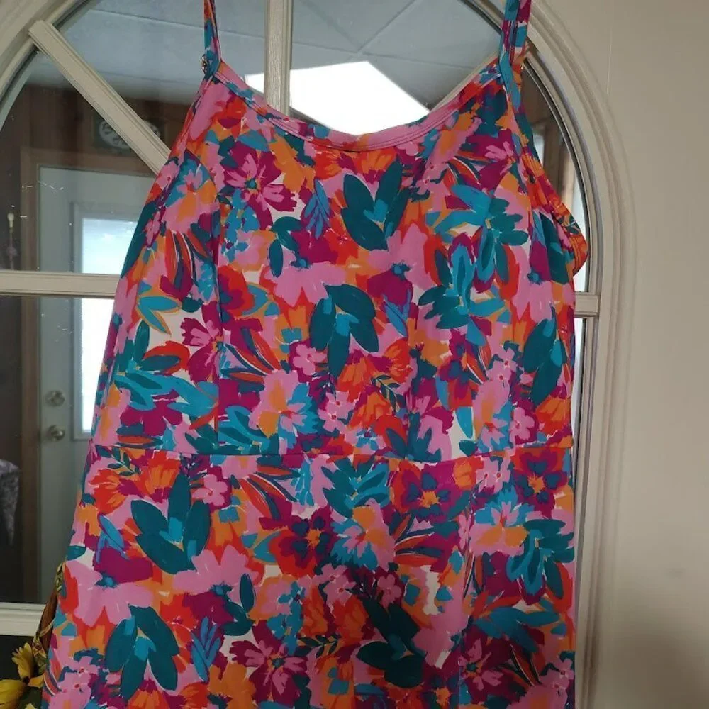 New Swimsuits For All Multi-Color Flower Print Swim Dress Size Women's 18